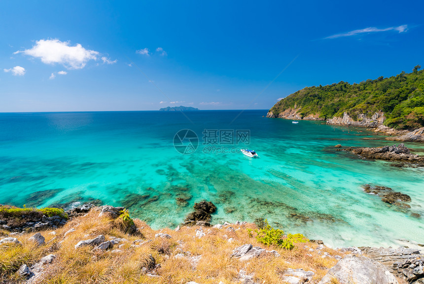 热带白沙滩浮潜点科克本岛安达曼海印度洋,缅甸泰国前景的选择聚焦图片