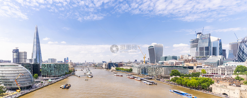 伦敦市中心城市景观天际线建筑与泰晤士河伦敦英国全景图片