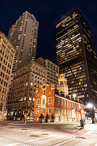 波士顿旧州房子与波士顿建筑天际线波士顿市中心,美国高清图片