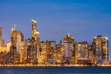 纽约市曼哈顿天际线城市景观新泽西黄昏图片