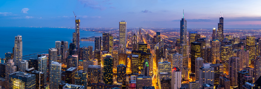 密歇根州全景鸟瞰芝加哥天际线建筑芝加哥市中心芝加哥市伊利诺伊州美国看着芝加哥南部背景