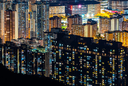 中国香港公寓大楼的夜光图片