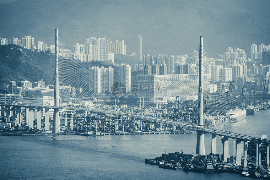 香港城市蓝色创意过滤器图片