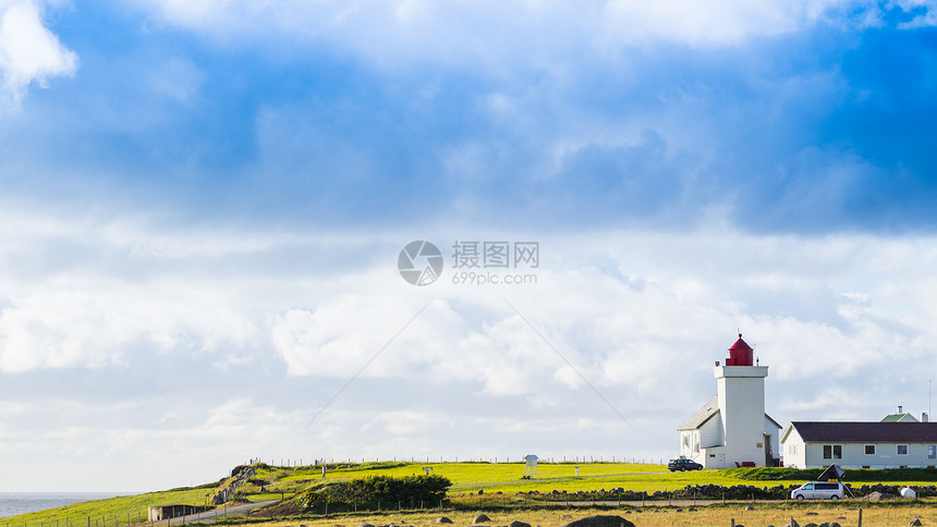 沿海景观挪威南部的奥布雷斯塔德灯塔图片