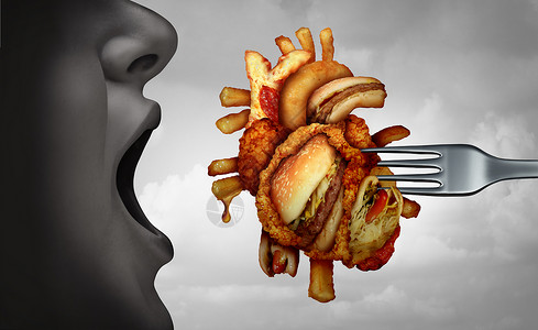 血袋输血元素饮食心脏病危险的冠状动脉健康健康的食物与人体心血管解剖器官制成的油炸快餐隐喻营养良的三维插图元素背景