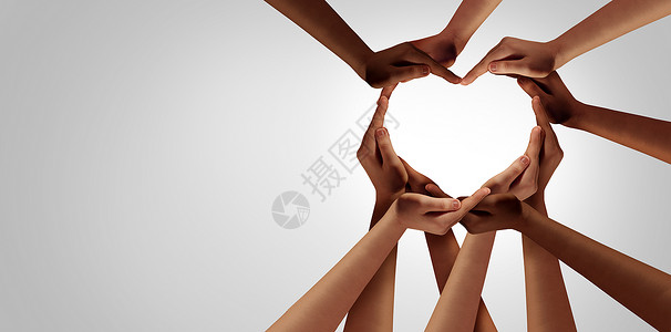 结多样伙伴关系群同的人的心手连接,了个支持的象征,表达了队合作结的感觉背景图片