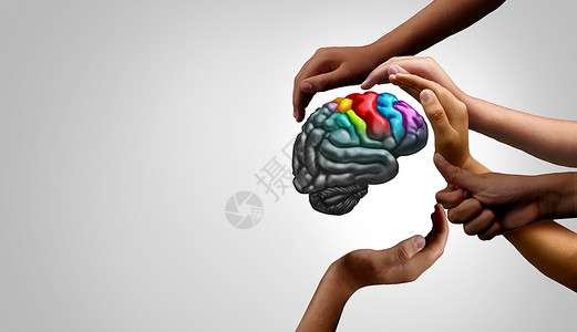 脑子一片空白心理健康支持自闭症大脑自闭症症状阿斯伯格综合征神经病学图标心理学精神病学诊断的三维插图风格背景