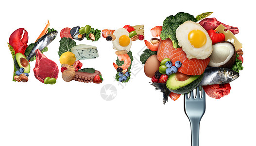 酮食品生酮饮食种低碳水化合物高脂食品的饮食方式,就像鱼坚果鸡蛋肉鳄梨样,种治疗餐,白色背景下与3D插图背景图片