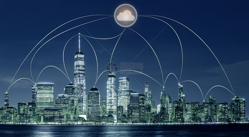 纽约市城市景观与云计算技术的图片