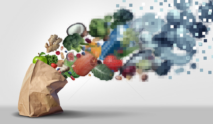 线杂货电子商务订购食品杂货项目互联网应用程序与3D插图元素图片