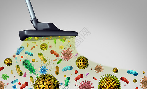 除细菌花粉空气中的微生物粒子细菌病灰尘,代表清洁肮脏的室内空气卫生三维插图打扫高清图片素材