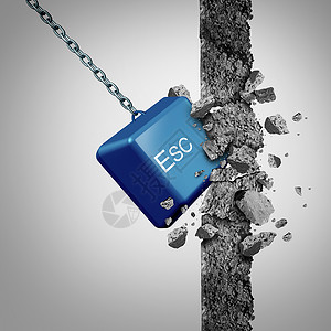 逃逸总线ESC计算机键按钮突破障碍与三维插图元素图片