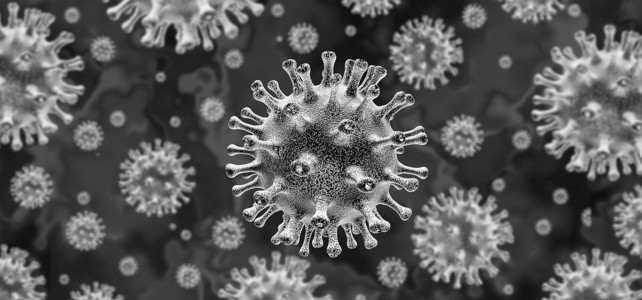 冠状病爆发健康危机冠状病流感背景危险流感菌株病例大流行的医疗健康风险,以疾病细胞为三维渲染背景图片