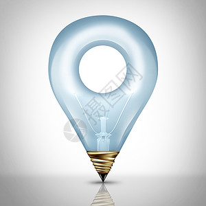 理念定位商业成功的象征,灯泡灯泡形状的引脚标记图标三维插图图片