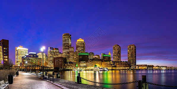 波士顿市中心天际线全景建筑城市景观日落波士顿市,马里兰州,美国图片