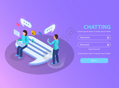 聊天网站签名页等距与约会用户爱信息符号气泡背景矢量插图背景图片