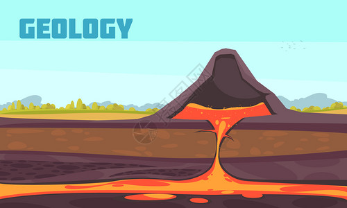 地质学家成与平景剖视图的地下火山岩浆流动矢量插图插画