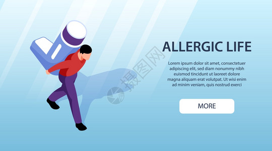 花粉携带磨损水平等距横幅与过敏的人持哮喘药物三维矢量插图插画