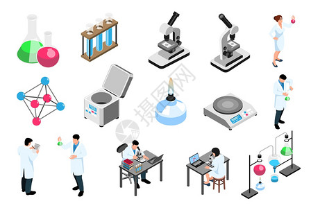 科学家图标科学家制药实验室设备等距图标白色背景三维矢量插图上插画