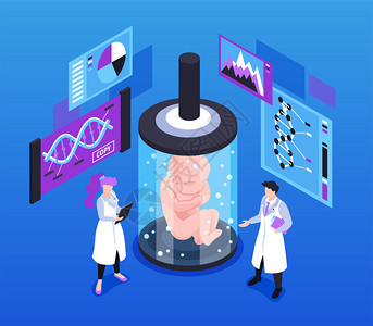 体细胞的医学璃胶囊中科学家胚胎的人克隆等距背景用于研究人类DNA结构载体插图的说明材料插画