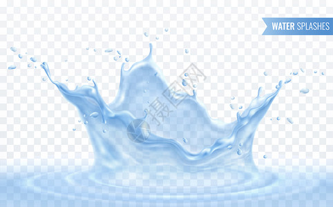 液体气泡水溅透明背景上的真实成分,详细查看液体滴水波纹矢量插图插画