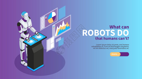 人工智能等距海报与机器人利益符号矢量插图图片