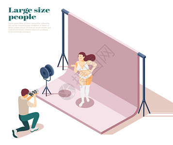 工作室照片大人物等距构图与加码内衣造型场景超重时尚肥胖促进正常化矢量插图插画