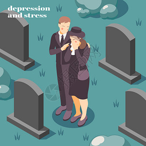 寡妇心理健康抑郁压力等距构成应悲伤失落死亡的亲人矢量插图插画