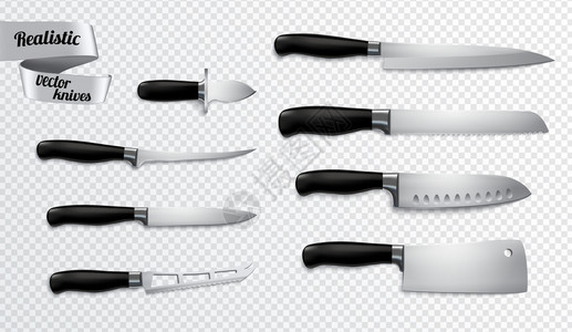 锋利的刀厨房屠夫刀特写逼真的图像与骨切削机切割厨师切割透明背景矢量插图插画