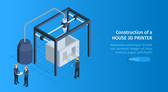 3D打印材料等距3D打印水平横幅与滑块按钮文本建筑保持架与3D打印机用具矢量插图插画