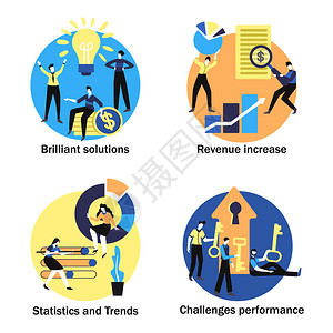 业务分析4平圆合与智能解决方案收入增加趋势统计图表矢量插图背景图片