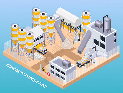 混凝土水泥生产等距成的文本以上的工业场景与工厂建筑矢量图背景图片