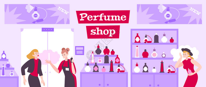 香水店背景与人气味符号平矢量插图香水店的背景背景图片