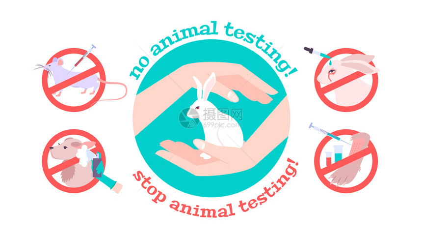 停止动物测试与药物化妆品符号平矢量插图停止动物测试的图片
