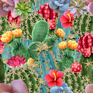 仙人掌五颜六色的无缝植物图案与同种类的流行室内开花肉质矢量插图图片