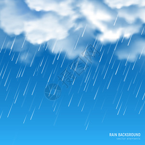 降水量浓密的白色阳光照亮的云,产生倾盆大雨的特写现实图像蓝天背景矢量插图插画