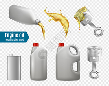 晋升机制发动机油广告透明套罐容器瓶子包装电机油现实矢量插图插画