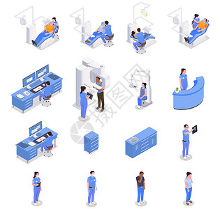 手术室图标口腔医学临床等距图标与医学健康符号矢量插图插画