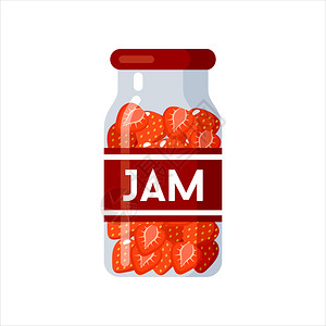 草莓果酱罐头罐头产品,保存食品,密封罐中供应矢量平插图图片