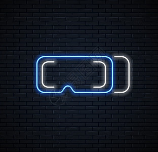 虚拟头盔霓虹灯标志虚拟现实游戏矢量平插图图片