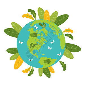 生态绿色星球地球日植物的地球仪矢量插图图片