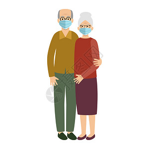 戴着保护医疗具的老夫妇奶奶,爷爷流行病病矢量平插图图片