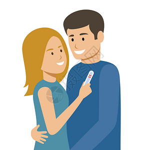 怀孕测试轻夫妇计划要个孩子两条线矢量插图图片