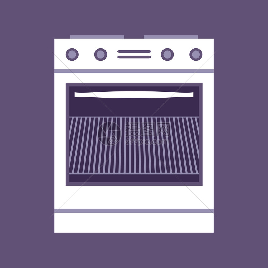 厨房炉子隔离家用厨房用具矢量平插图图片