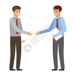 握手两个商人想握手合作矢量平插图图片