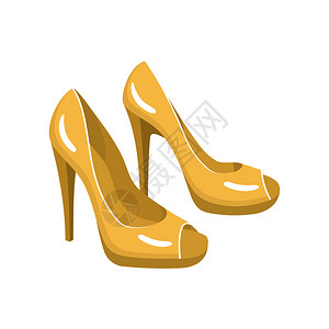 白色背景上隔离的黄色鞋子时尚女鞋矢量平插图图片