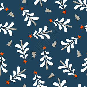无缝诞冬季图案蓝色背景星星的白色诞树用于纺品纸张上无缝打印的矢量插图蓝色背景上的无缝诞图案矢量插图背景图片