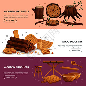木业3横横幅网页与厨具制作的生态材料矢量插图图片