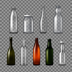 空同形状颜色的璃瓶,用于各种应用,透明,逼真的矢量插图逼真的璃瓶透明套装图片