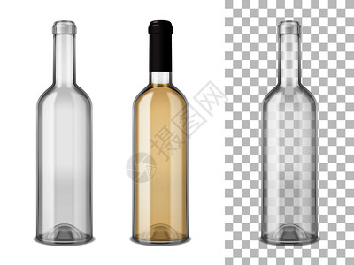空的密封的瓶盖填充葡萄酒璃瓶现实白色透明的混合背景矢量插图酒瓶套背景图片